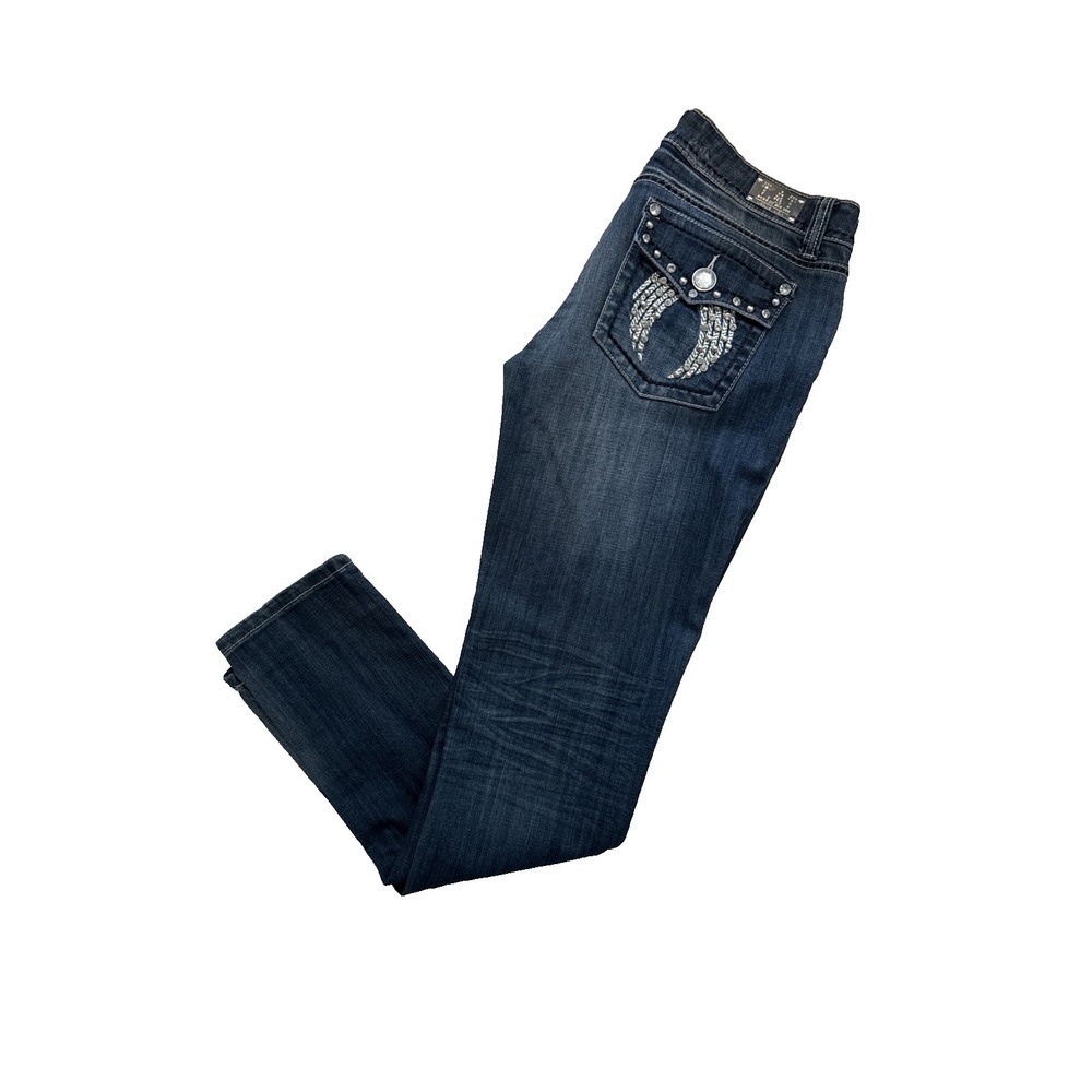 LA Idol Wm 11 Rhinestine Angel Wings Embellished Jeans Western Y2K Rodeo